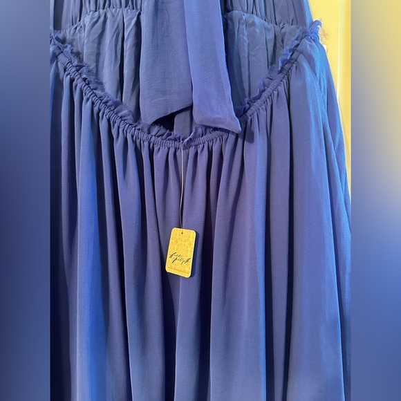 NWT FREE PEOPLE XL Esme Mini Dress Brilliant Blue Halter Top Chiffon Satin Strap - Picture 11 of 15